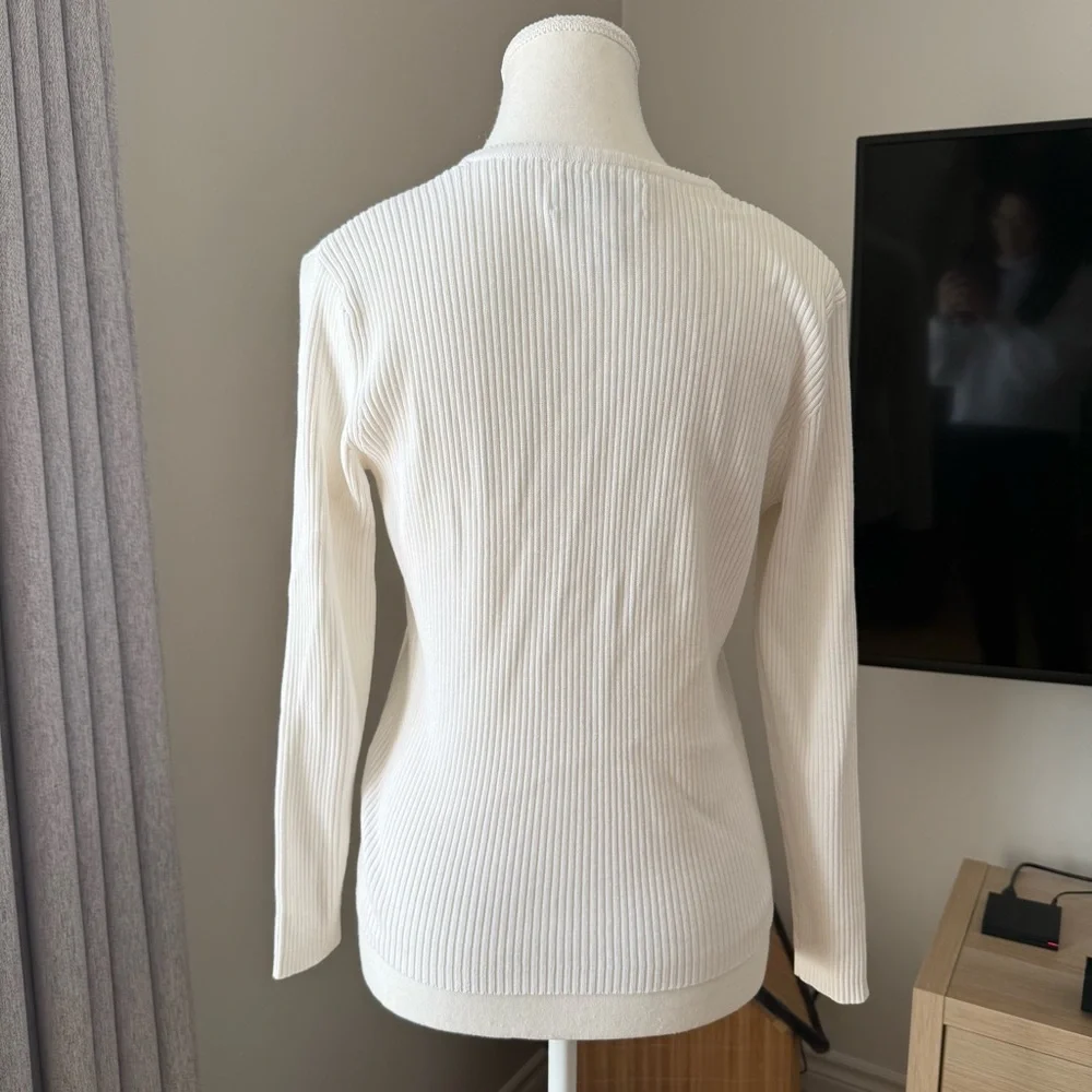 Worthington | Vintage women's small White Button-Up ribbed Cardigan - Picture 3 of 5